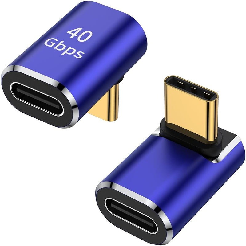 AuviPal محول USB C بزاوية 90 درجة (عبوة 2)، زاوية ليمين ويسار شكل L موصل USB نوع C ذكر إلى أنثى لجهاز Steam Deck، ROG Ally، MacBook، جهاز لوحي، هاتف والمزيد - أزرق - Image 1